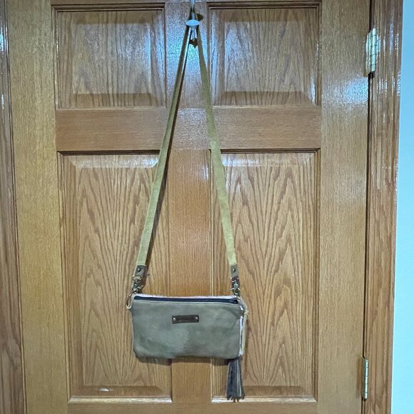 Keep It Gypsy Leather Pink Fur Brown Crossbody Bag Purse Country Fringe NWOT NEW - Picture 2 of 8